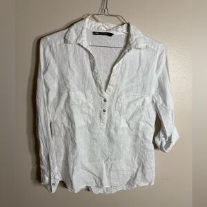Zara Crisp White Linen Blouse Small